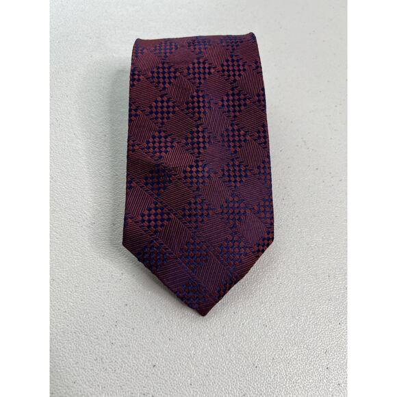 Calvin Klein Blue and Burgundy Geometric Woven Pattern 100% Silk Tie - Picture 1 of 7